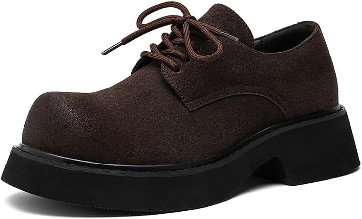 

Мужские оксфорды из замшевой кожи с массивным носком, высокой платформой, повседневные, удобные, британского стиля, с круглым широким носком, с приподнятым каблуком-блоком, деловые офисные туфли Oxngeos, коричневый