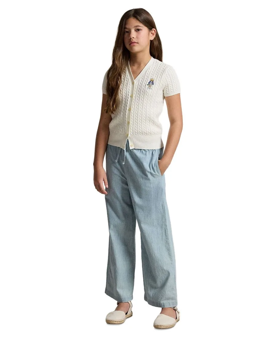 Кардиган Polo Bear с V-образным вырезом и косами для девочек 7-16 лет Polo Ralph Lauren, deckwash белый — фото 2