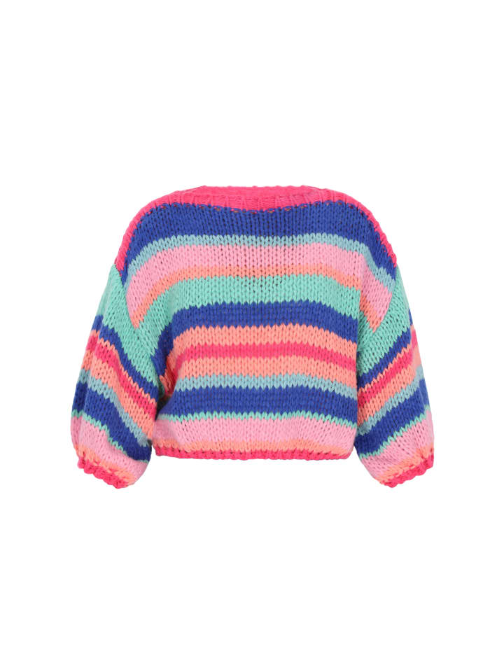 

Женский свитер оранжевого цвета с разноцветными вставками myMo