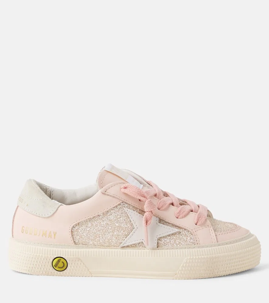 Кожаные кроссовки с майскими блестками Golden Goose Kids, розовый — фото 3