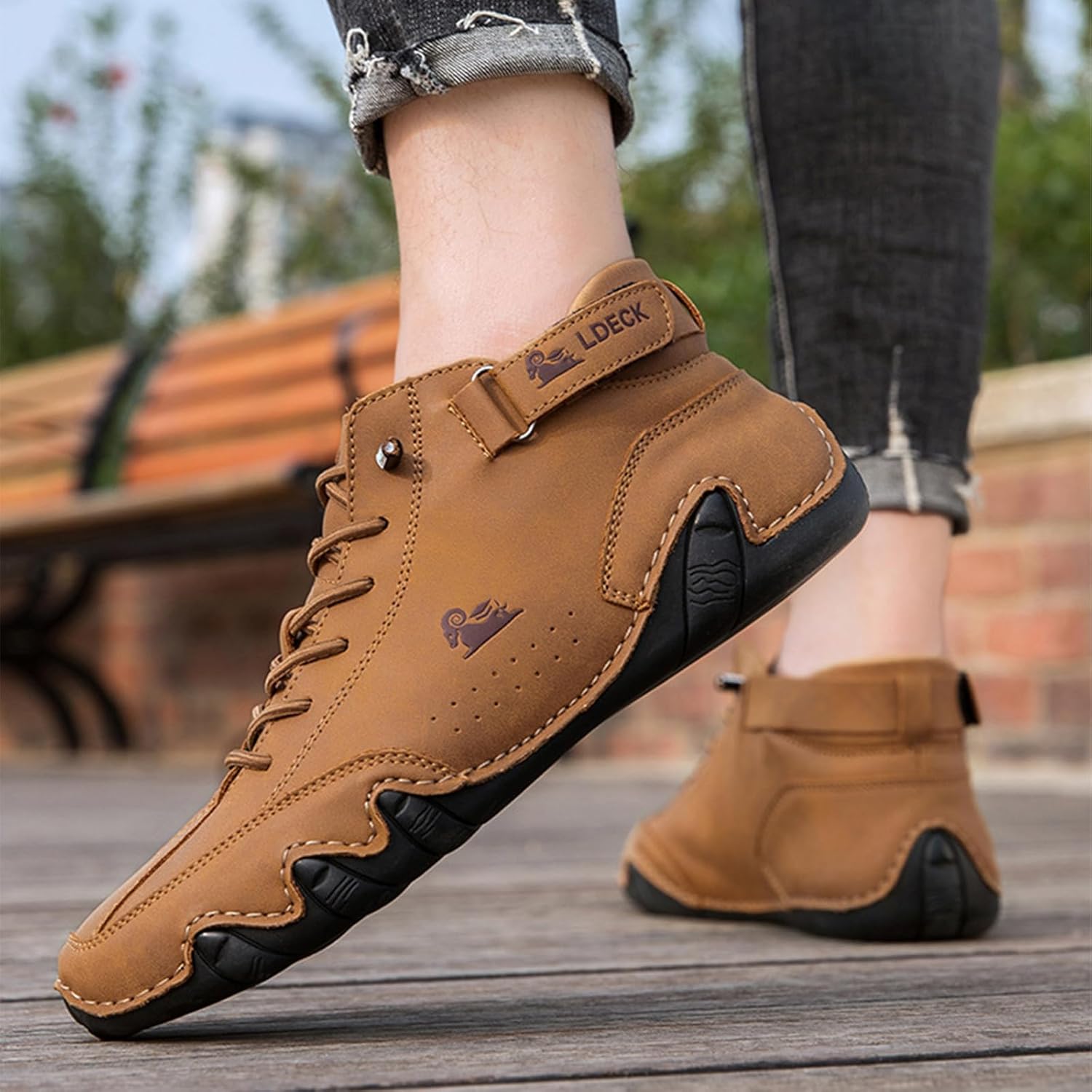 Мужские высокие ботинки FAIRSOMA Chukka с ручной отделкой, без шнуровки, водонепроницаемые, легкие, для активного отдыха на открытом воздухе, походов, кемпинга и вождения, всесезонные, из замши, плоские кроссовки, коричневый — фото 2