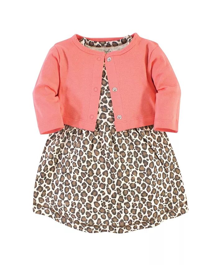 

Комплект из 2 предметов: платье и кардиган из органического хлопка для девочек, леопардовый Touched by Nature, мультиколор