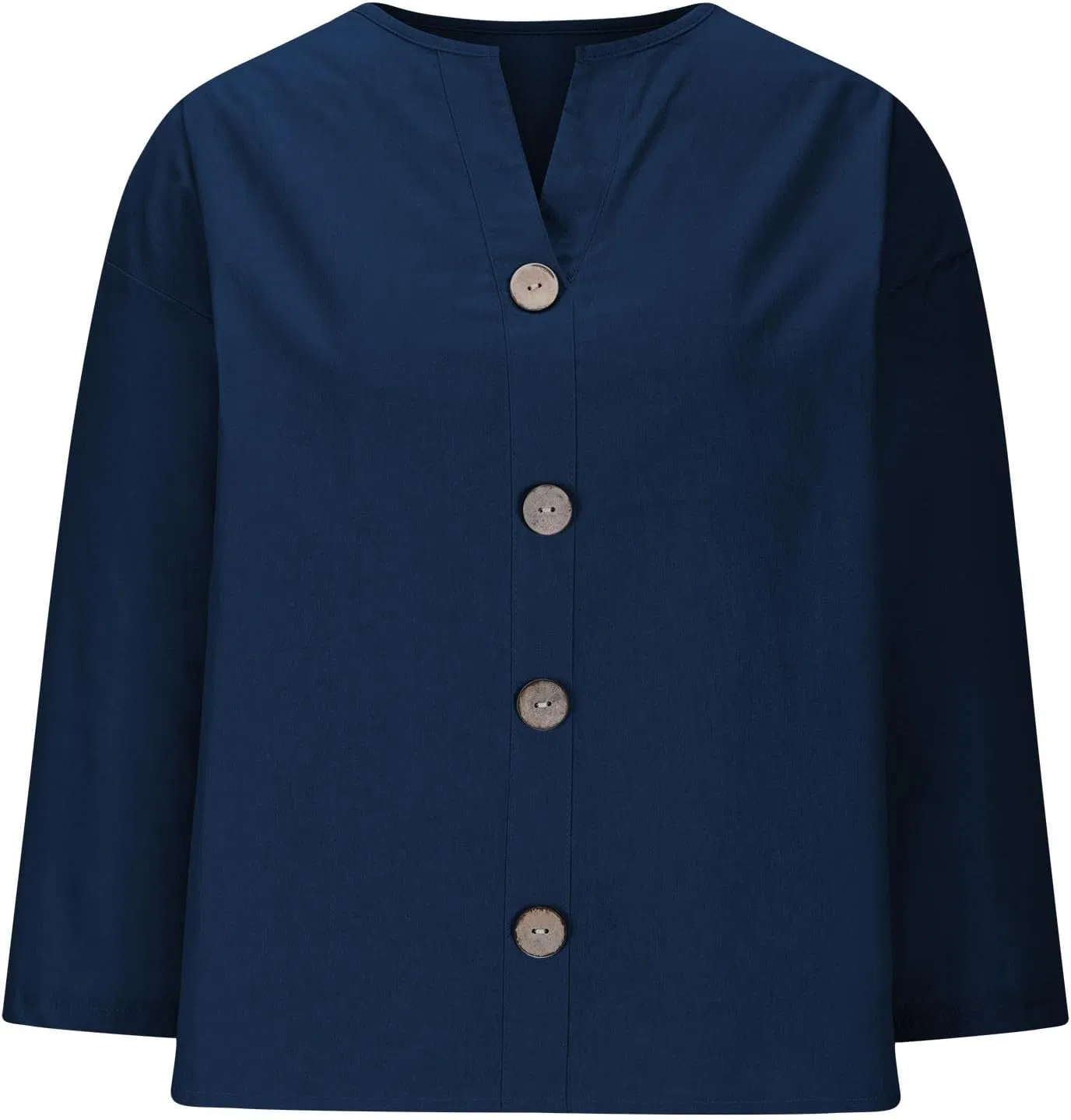 Блуза с V-образным вырезом, 3/4 рукав, свободный крой, хлопок, Dark Blue — фото 2
