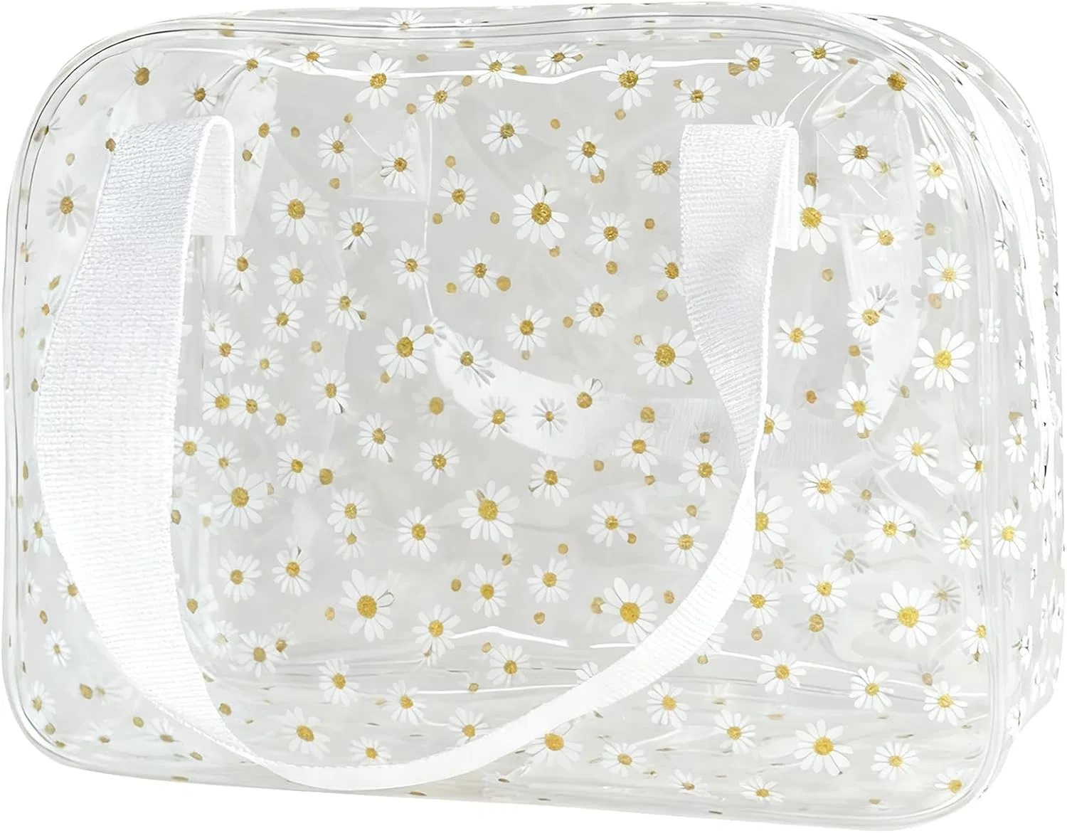 Большая прозрачная косметичка из ПВХ с узором ромашек Toteprint, White (White 1)