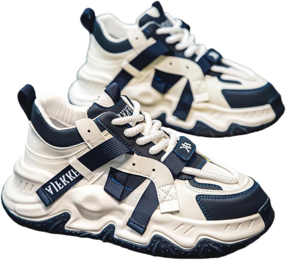 

Удобные и стильные мужские кроссовки на толстой подошве с шнуровкой - дышащие повседневные туфли для всех сезонов, прогулок на улице и путешествий Generic, белый/синий