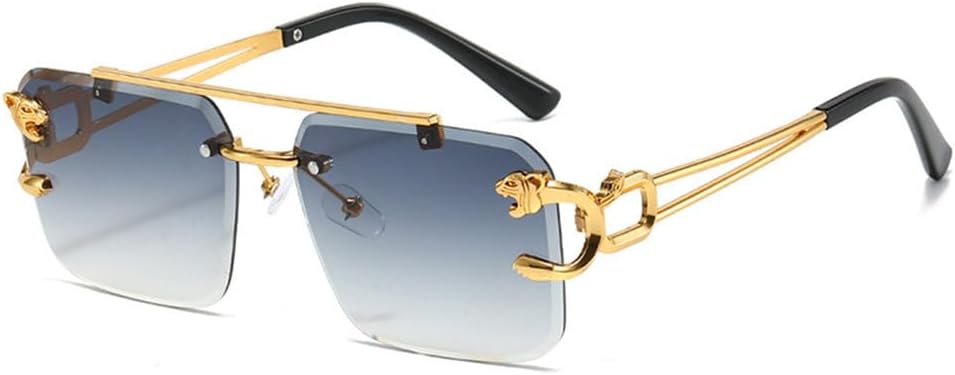 

Ретро металлические солнцезащитные очки с двойной перемычкой, модные мужские без оправы, прозрачные линзы с градиентом цвета "океан", защита от УФ-излучения UV400, женские солнцезащитные очки HHZZYVY, Gray Gradient