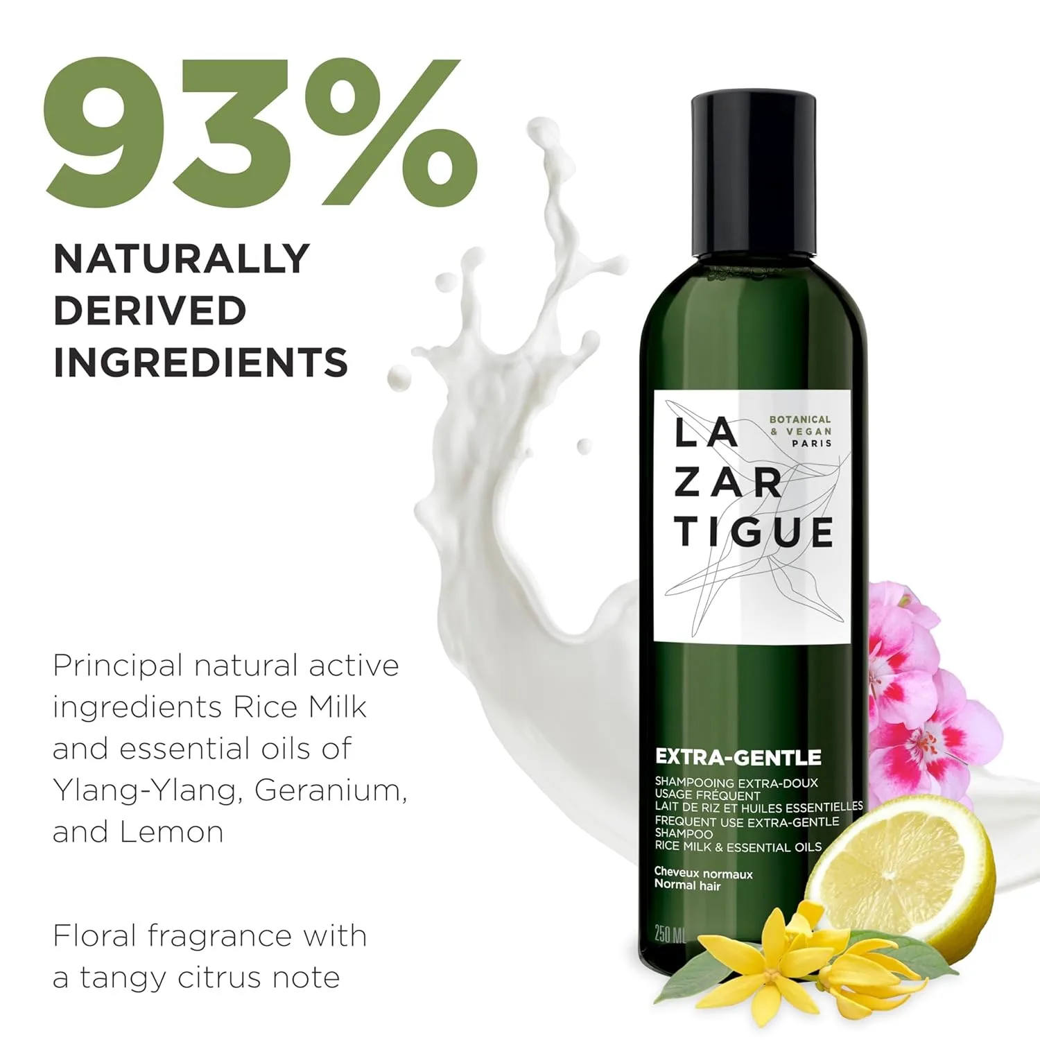 Шампунь для волос Lazartigue Extra Gentle, предотвращает раздражение и перхоть, укрепляет и придает блеск, веганский продукт, не содержит сульфатов и силиконов. 248 мл (.) — фото 3