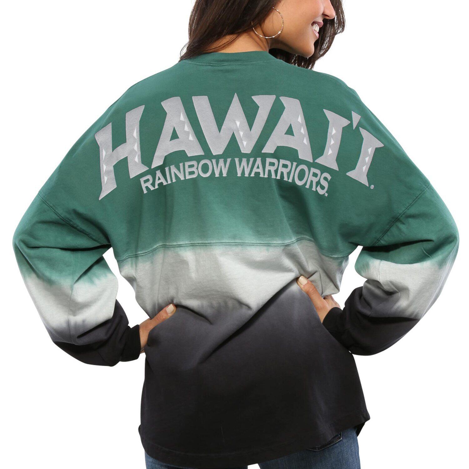 

Женский зеленый трикотаж Hawaii Warriors с длинными рукавами и омбре, окрашенный методом погружения