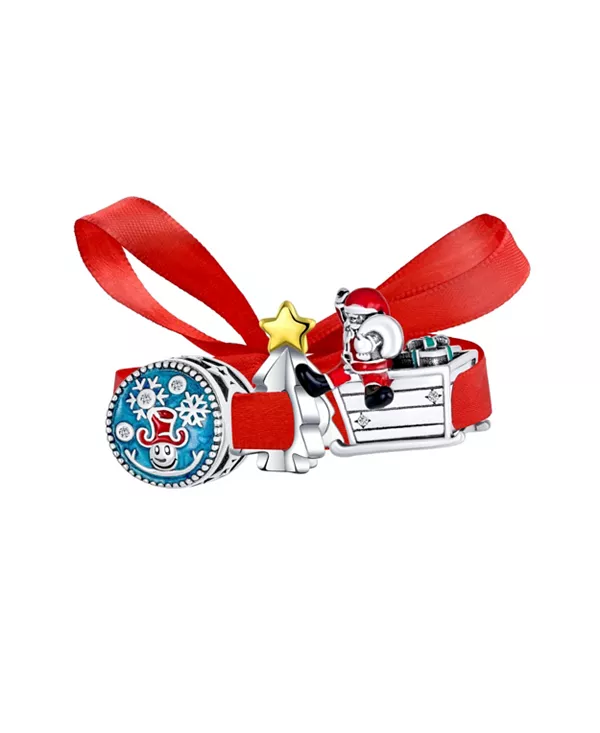 

Набор из 3 разноцветных бусин-подвесок в виде снеговика, красной шапки, Санта-Клауса, саней, для женщин, эмалированное стерлинговое серебро, подходит для европейского браслета Bling Jewelry, multi-color