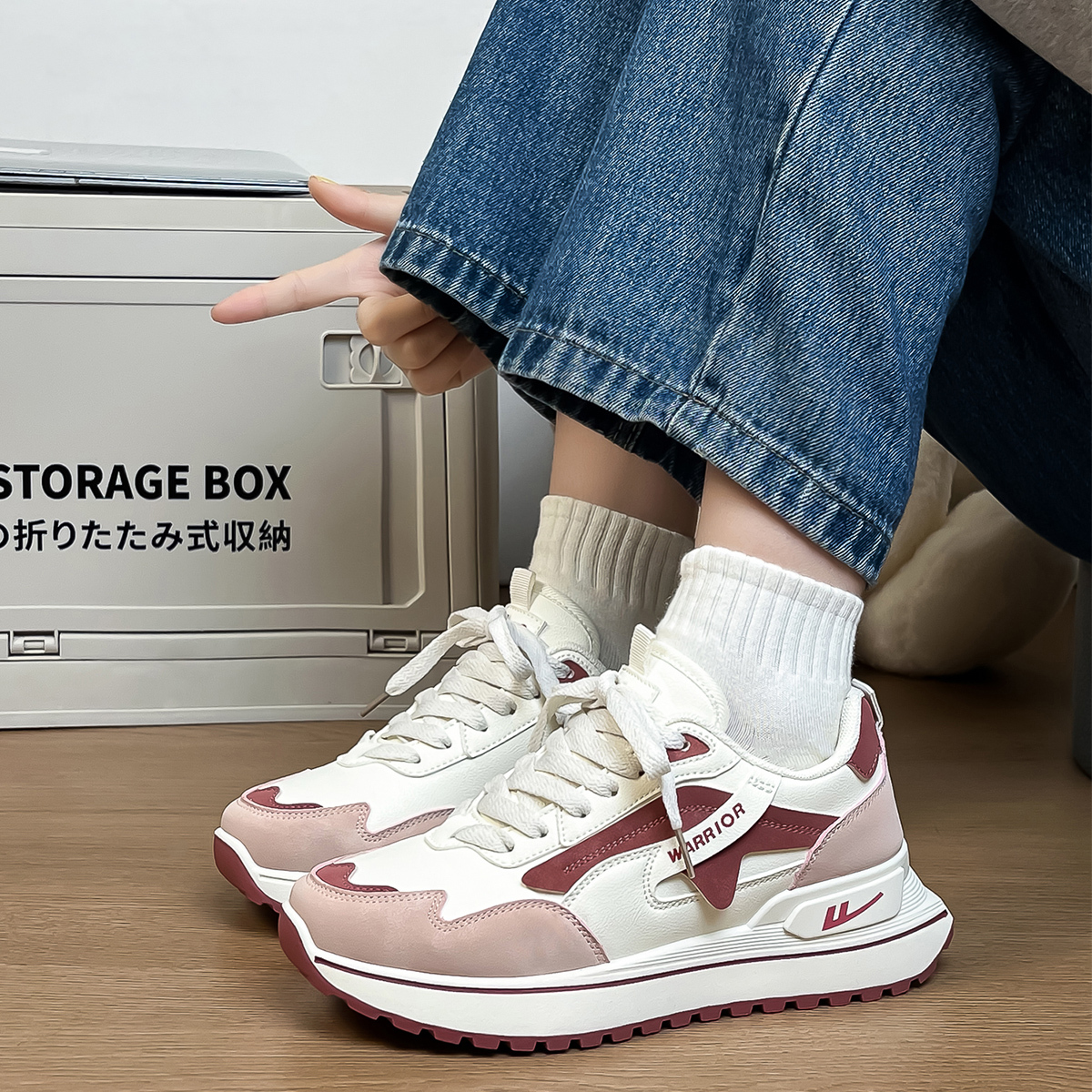Кроссовки Athletic Shoes с амортизацией, противоскользящие, износостойкие, водонепроницаемые, низкие, повседневные, унисекс WARRIOR, бежевый/черный/светло-серый — фото 4