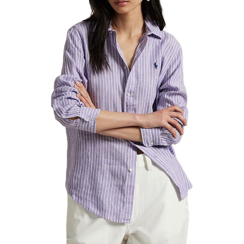 Поло пони льняная рубашка Polo Ralph Lauren, фиолетовый — фото 3
