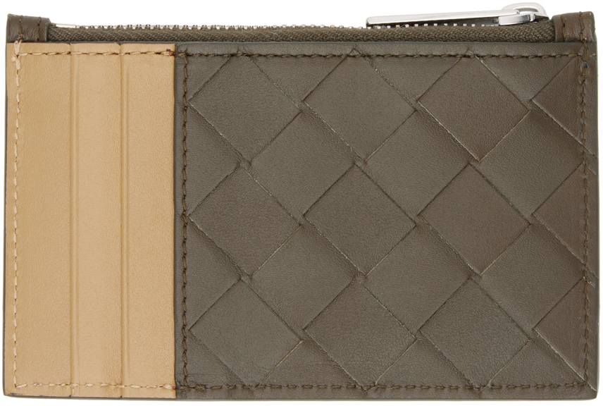 Визитница на молнии с коричнево-загарным узором Intrecciato Bottega Veneta — фото 2