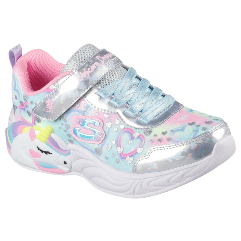 Skechers Kids S Lights Low Top детские повседневные кроссовки silver blue для детей 3-7 лет — фото 4