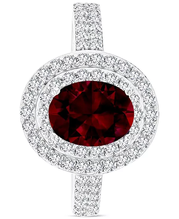 

Кольцо с аметистом (1-1/20 карата tw) и выращенным в лаборатории белым сапфиром (3/4 карата tw) в форме овального гало из стерлингового серебра (также с другими камнями tw) Macy'S, garnet