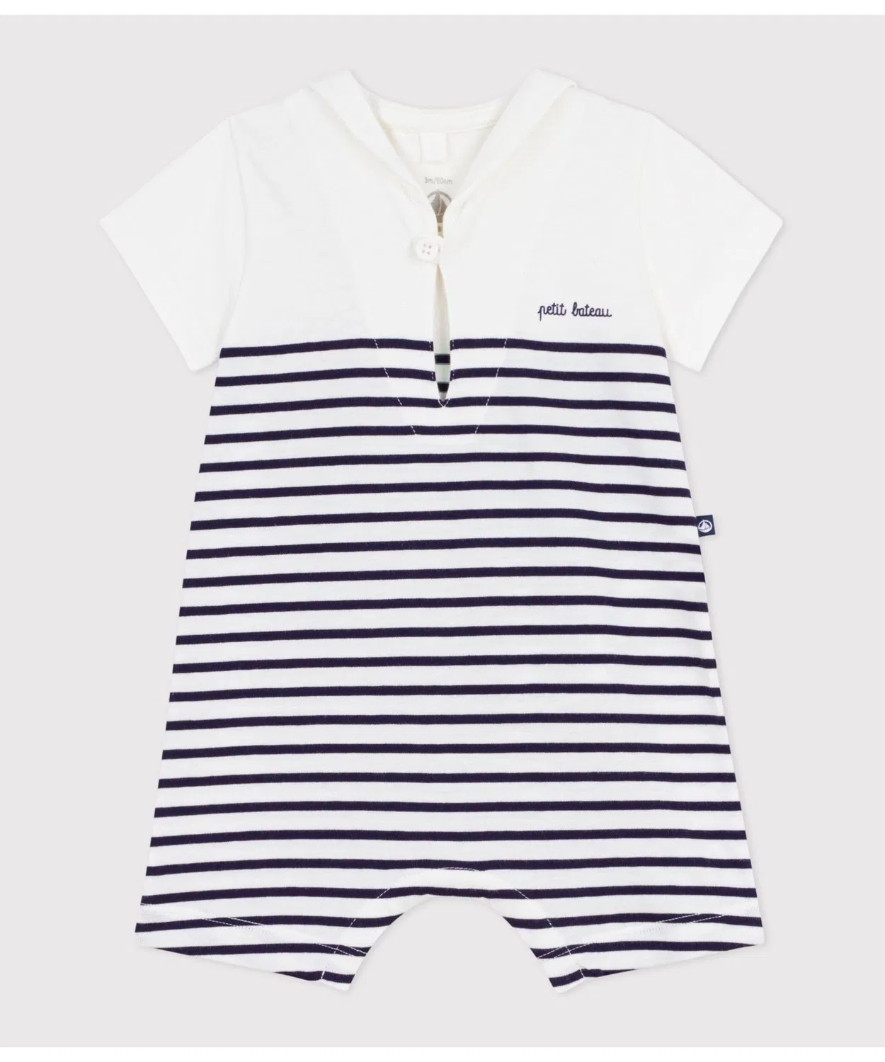 Ромпер с матросским воротником Petite Bateau, 100% хлопок, белый×синий