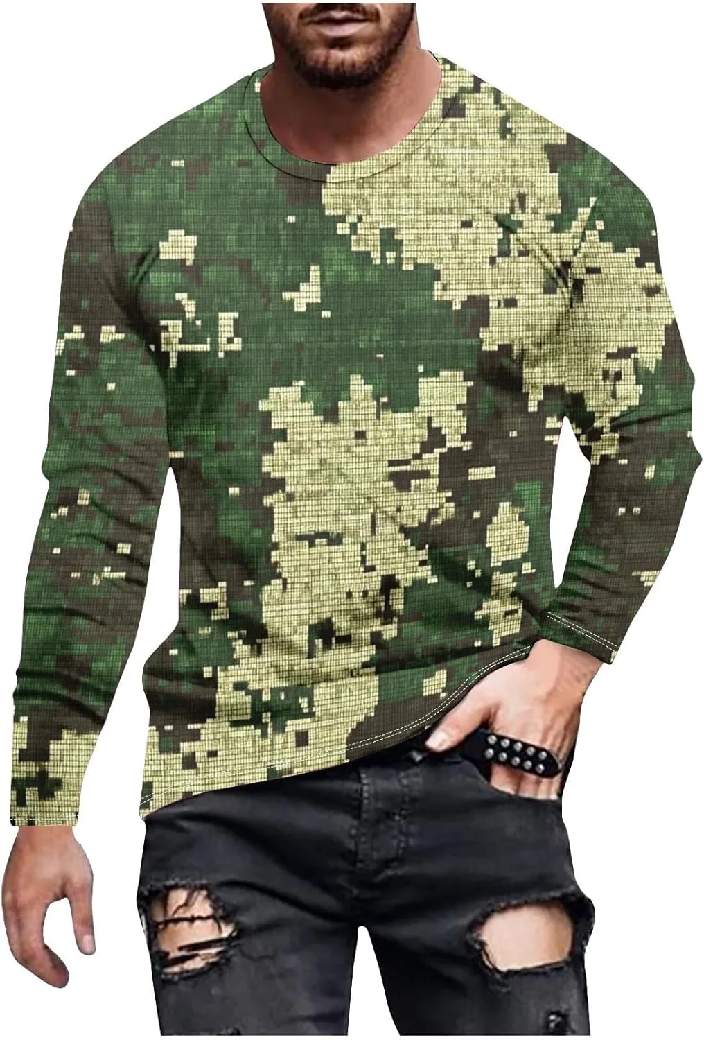 

Футболка с длинным рукавом для мужчин Camouflage Print Loose Fit