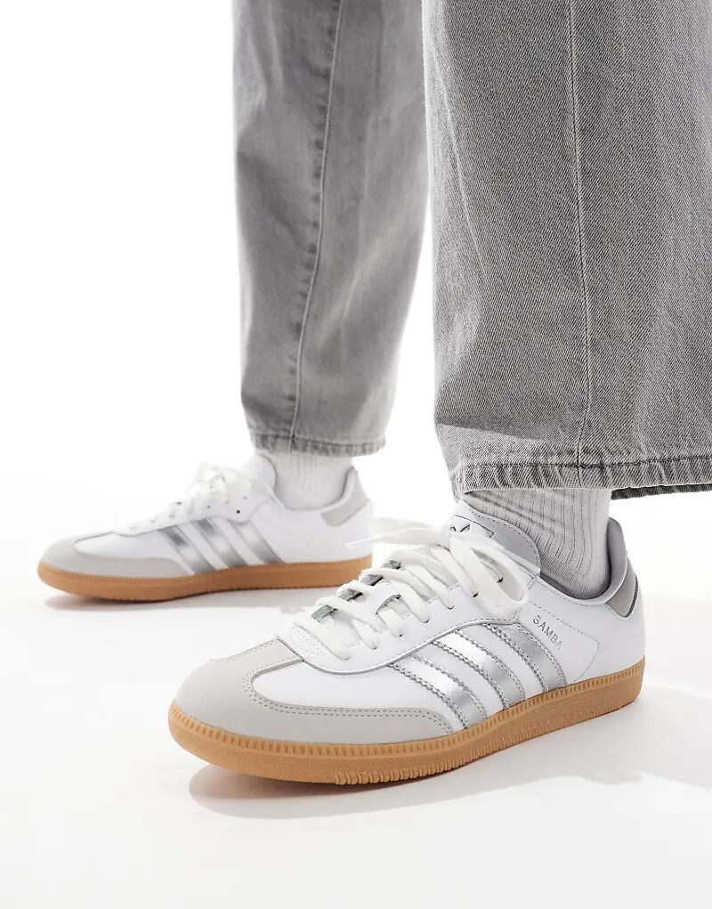 

Кроссовки Samba OG белого и металлического серебристого цвета adidas Originals