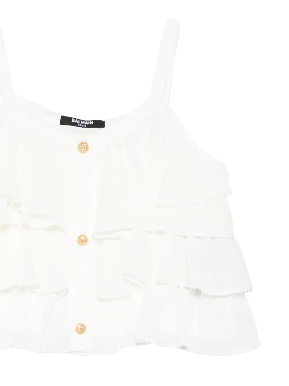 Топ с оборками и пуговицами Balmain Kids, белый — фото 3