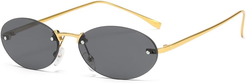 

Овальные солнцезащитные очки без оправы для женщин, защита от УФ-излучения UV400, маленькие градиентные цветные линзы, металлическая оправа, панк-стиль, декоративные, мужские UYPTK, Gold Black