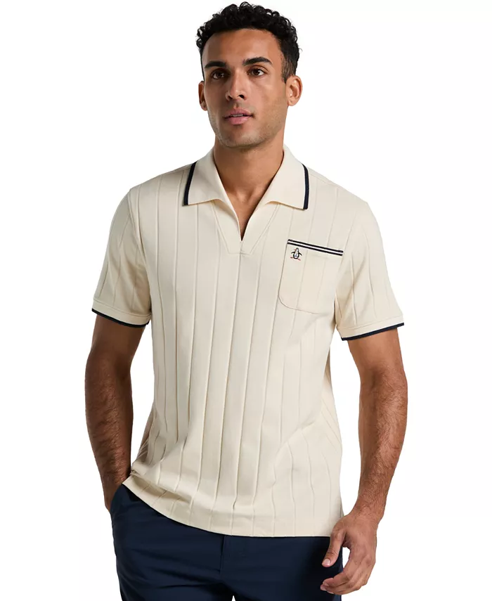 

Мужская поло с ребристой вязкой и открытым воротником Slim-Fit Original Penguin, коричневый/бежевый