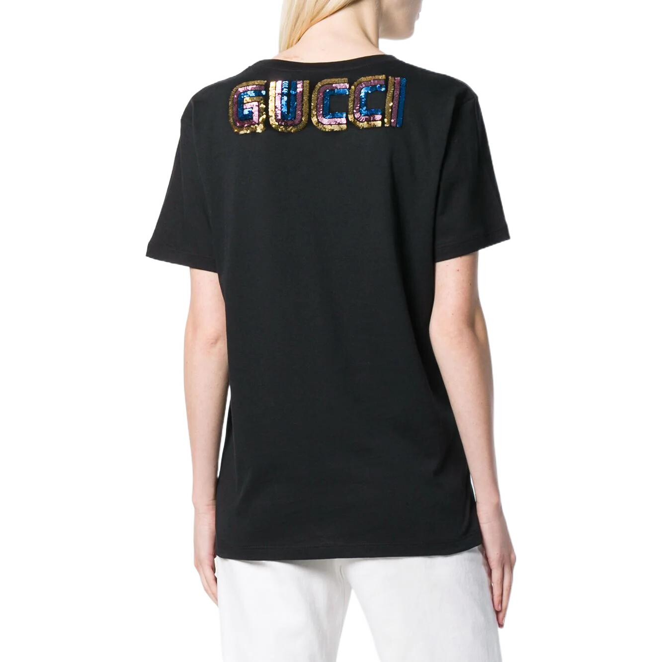Футболка женская Gucci, классический крой, черный — фото 4