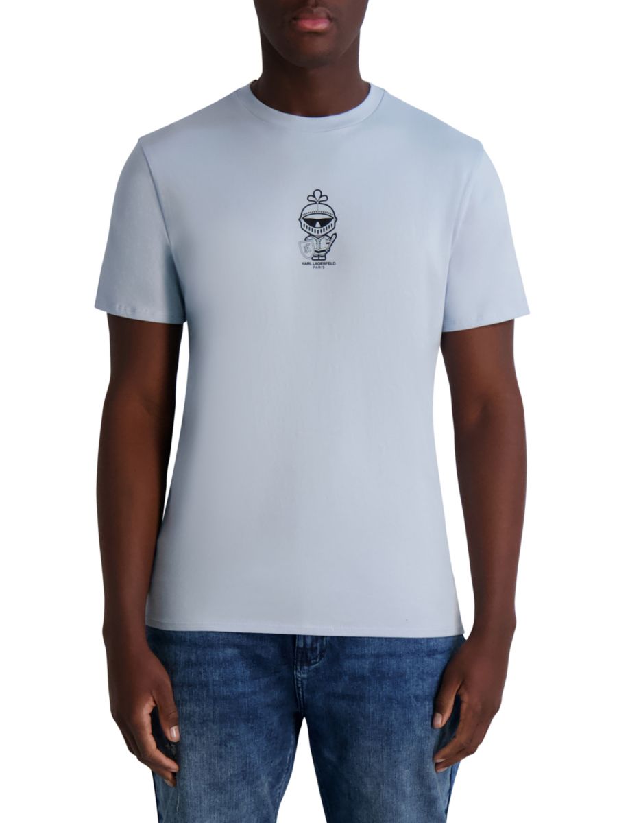 

Футболка с принтом брони из хлопка Karl Lagerfeld Paris, светло-синий