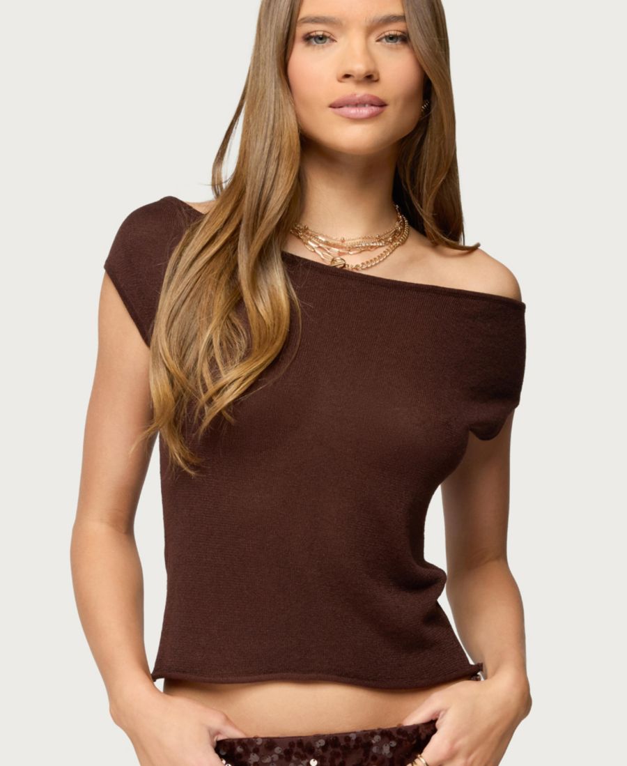 

Женский топ с блестками и открытыми плечами Holly Glitter Edikted, Dark-brown