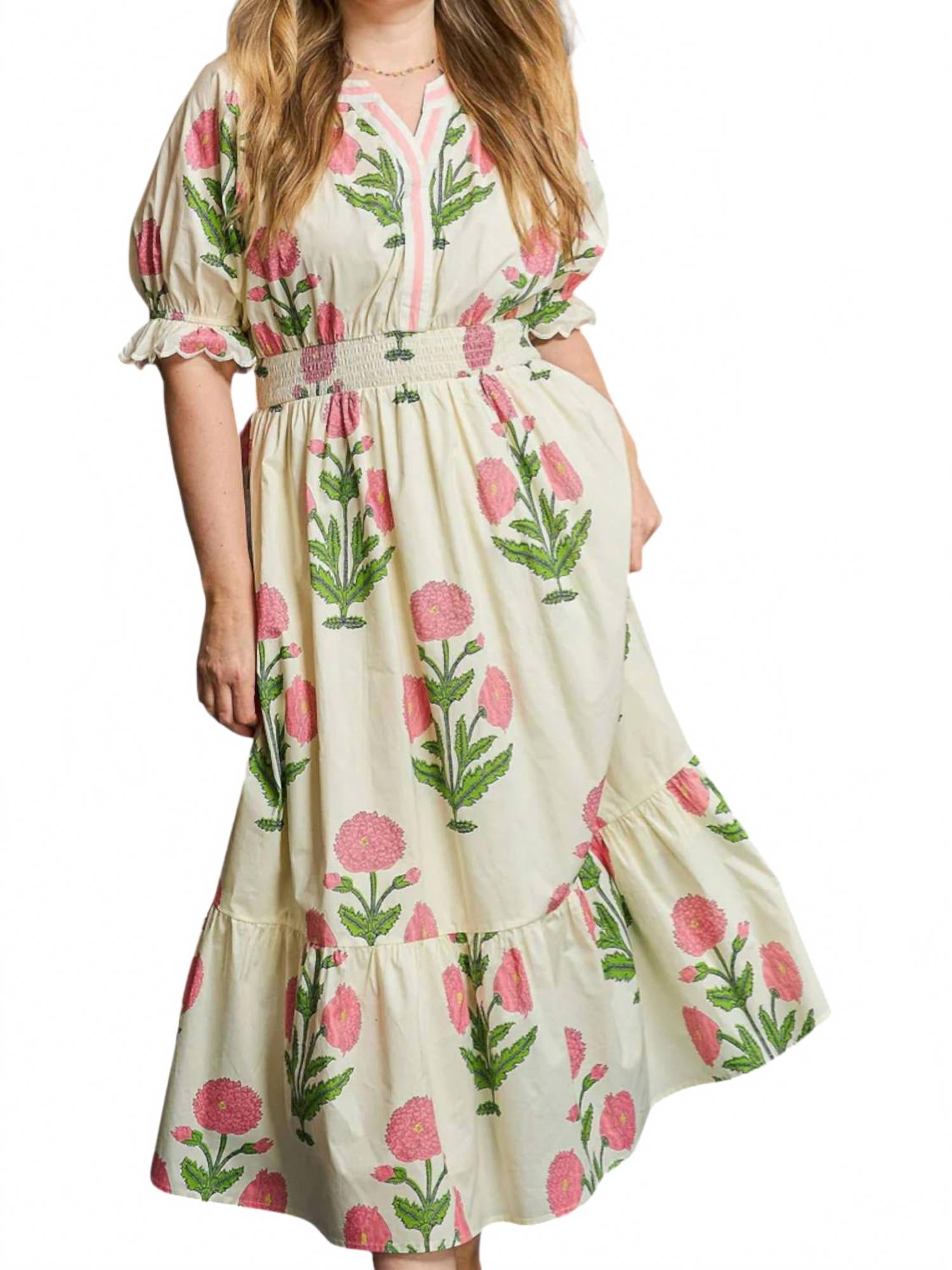 

Кремовое макси-платье с цветочным принтом Umgee