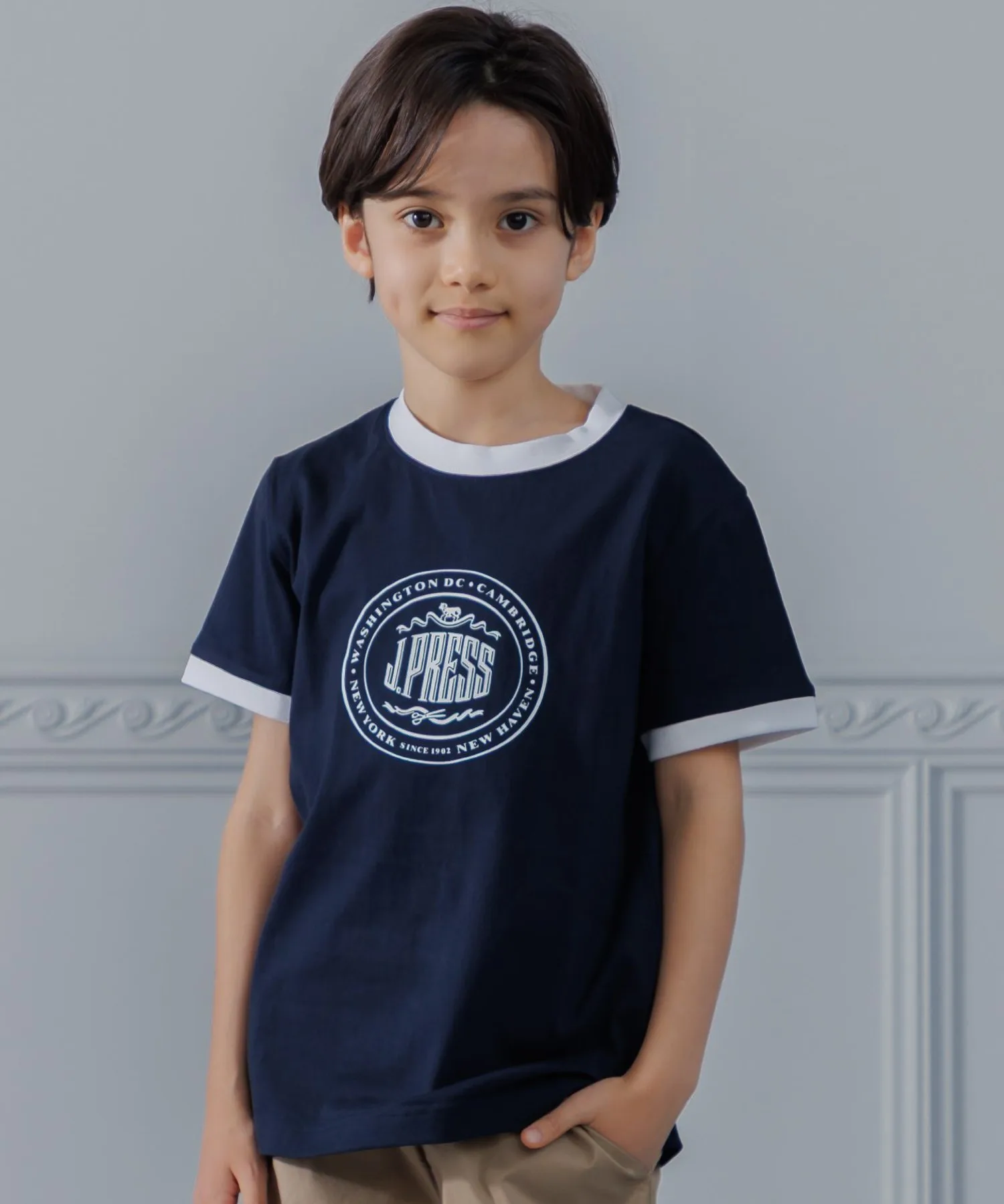 Детская футболка с большим логотипом J.PRESS полурукав Big Logo Ringer T-shirt синяя