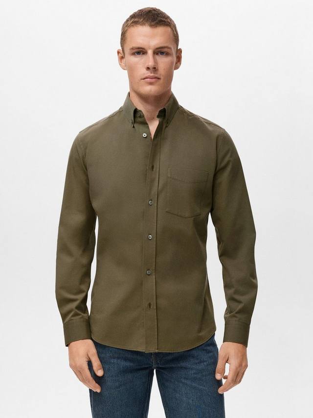 

Хлопковая рубашка Regular Fit из твила Mango, Medium Brown