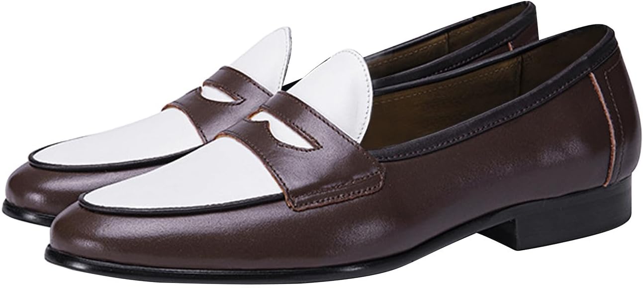 

Мужские лоферы Santimon Mens Penny, без застежки, повседневные и классические, модные современные из натуральной кожи, двухцветные, для костюма, делового и свадебного стиля, мокасины, туфли смокинг для мужчин, коричневый
