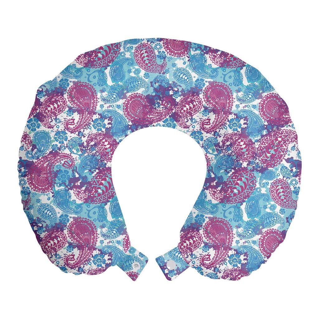 

ABAKUHAUS Дорожная подушка Paisley для поддержки шеи, Tone Classic Ethnic, Пенопластовые дорожные принадлежности для самолета и автомобиля, 30x30 см, Пурпурный небесно-голубой