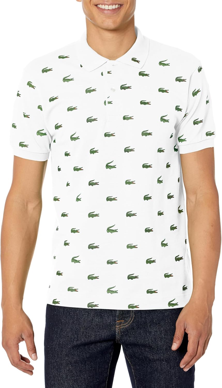 

Lacoste мужская сезонная короткая рукав классический крой поло с принтом по всей поверхности, White, Белый, Lacoste мужская сезонная короткая рукав классический крой поло с принтом по всей поверхности, White