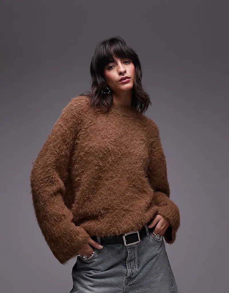 

Вязаный ультра-пушистый джемпер оверсайз цвета ириски Topshop
