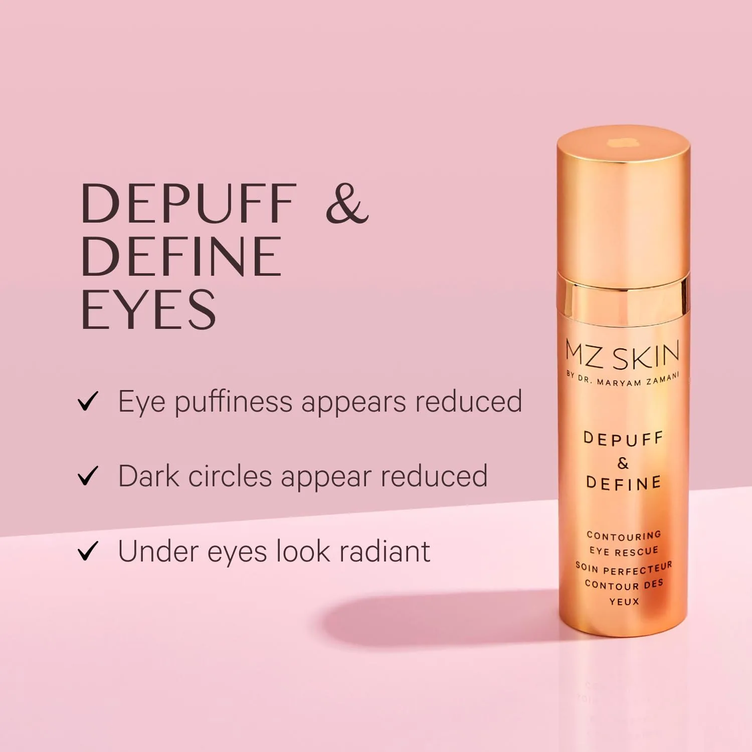 MZ SKIN Depuff and Define Contouring Eye Rescue 0.5 fl oz - высокоэффективный комплекс кофеина и пептидов от темных кругов, отеков, морщин с гиалуроновой кислотой для увлажнения Mz Skin By Maryam Zamani Md — фото 3