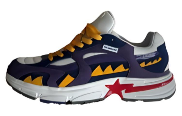 

A BATHING APE Износостойкие дышащие низкие повседневные кроссовки Shark Sta, мужские, фиолетово-желтые