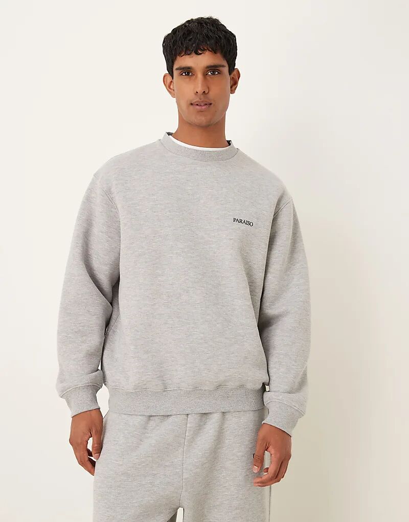 

Толстовка свободного кроя с принтом на груди от ASOS DESIGN серого меланжевого цвета