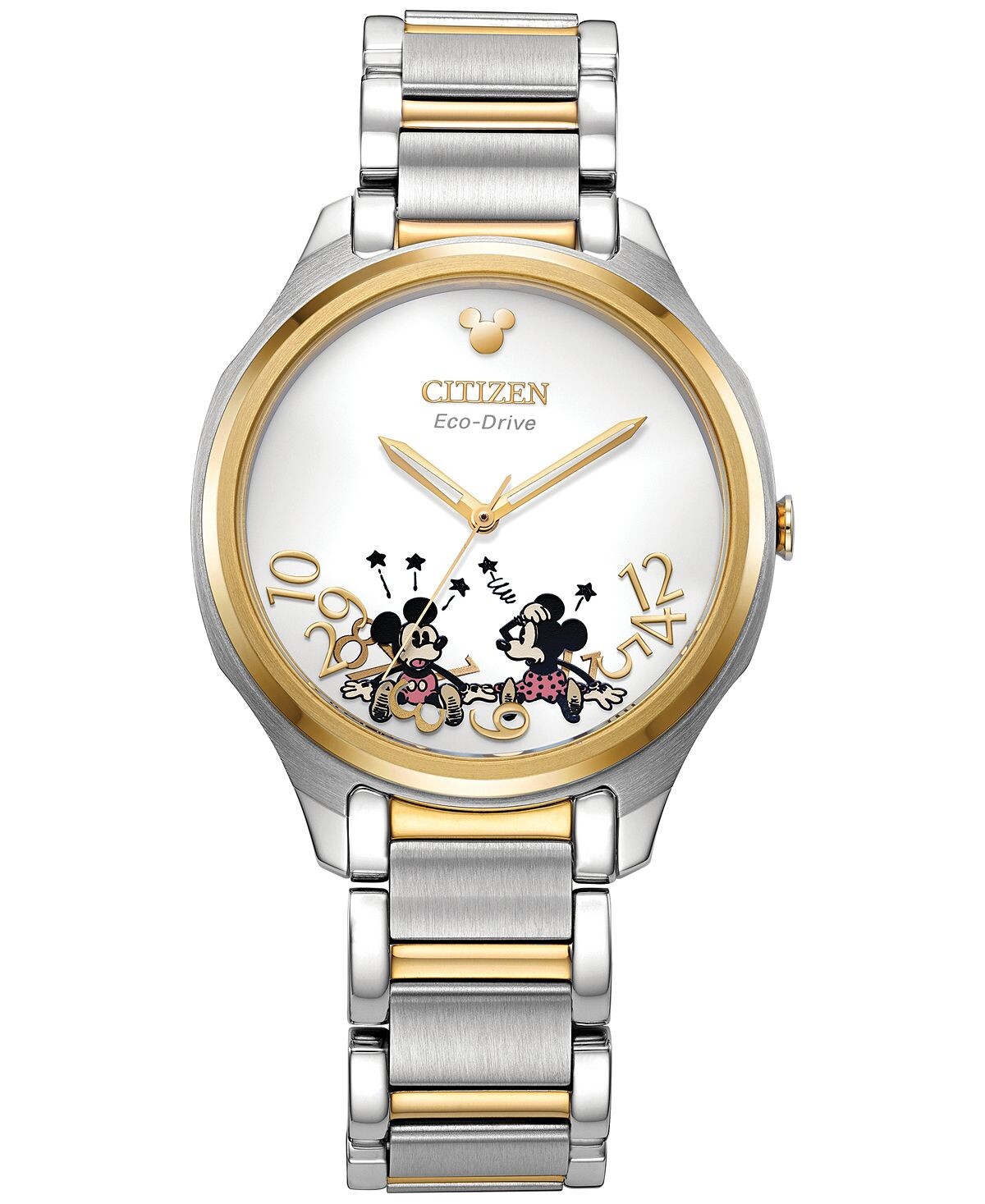 

Двухцветные часы с браслетом из нержавеющей стали Falling Mickey & Minnie, 35 мм Citizen