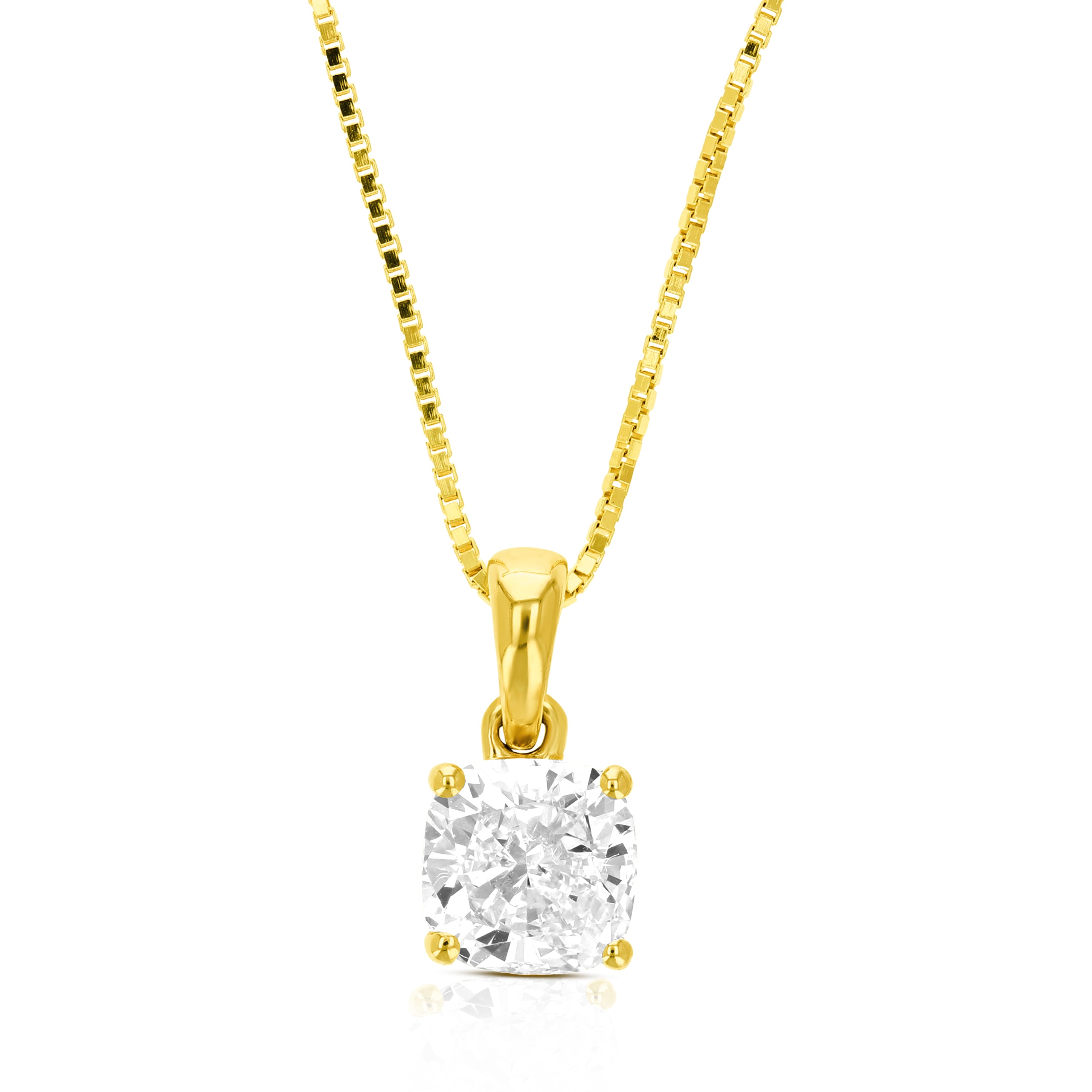 

Ожерелье с подвеской-солитером из 1 карата с выращенным в лаборатории бриллиантом огранки «кушон» из 14-каратного золота с цепочкой для женщин Vir Jewels, желтый