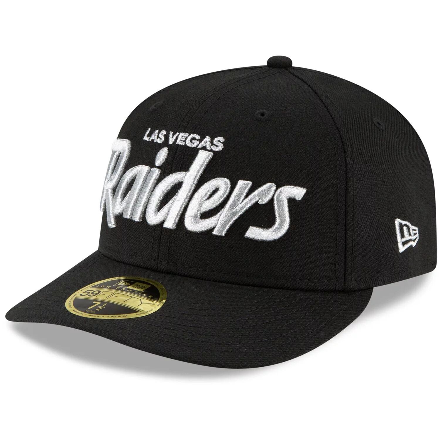 

Мужская облегающая шляпа New Era Black Las Vegas Raiders Omaha Script Low Profile 59FIFTY