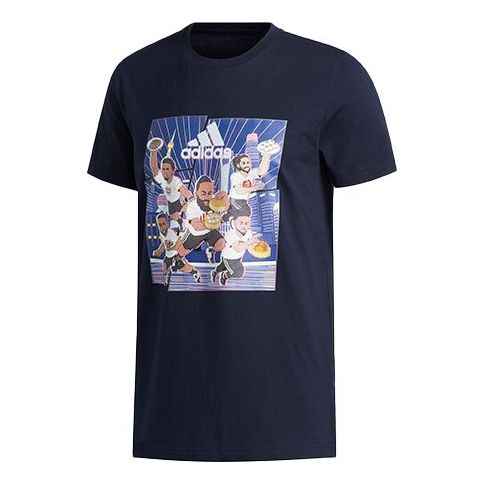 

Футболка basketball cartoon printing short sleeve blue Adidas, синий