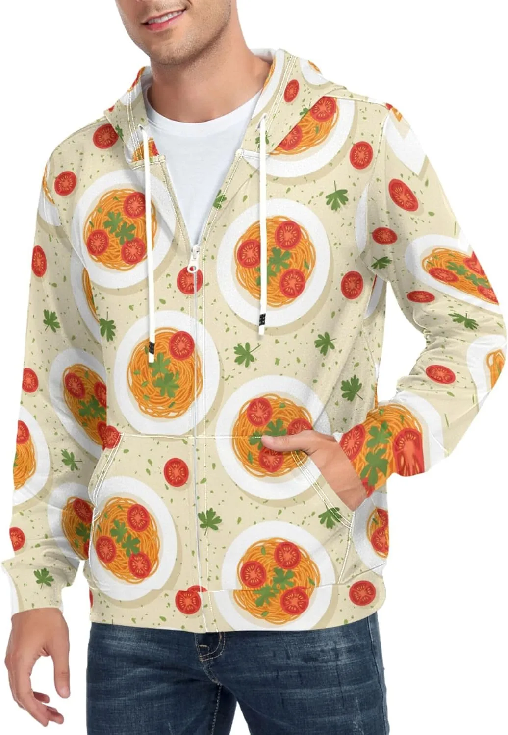 

Мужская толстовка с капюшоном на молнии, принт Spaghetti Tomato Plates, с карманом CUPADA