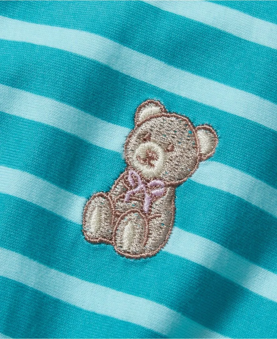 Детская туника с короткими рукавами и присборенной талией Lands' End, Teal Stripe Teddy Bear — фото 2