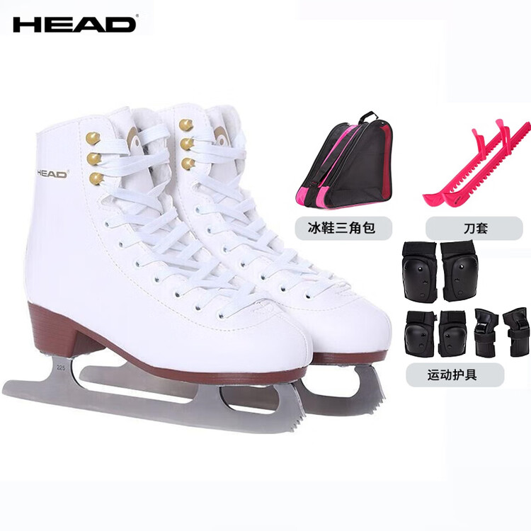 

HEAD Коньки для фигурного катания для начинающих, взрослые, модель F200 White Flocked с предварительно заточенными лезвиями, комплект: коньки + чехлы для лезвий + рюкзак + защитная экипировка, размер 43