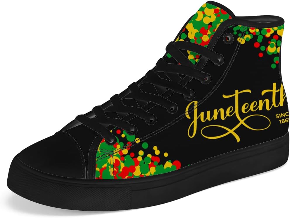 

Кеды на высокой подошве chebing Juneteenth с пан-африканским флагом для мужчин и женщин, высокие кроссовки на шнуровке, повседневная обувь, подарок для папы и мамы, черный/зеленый