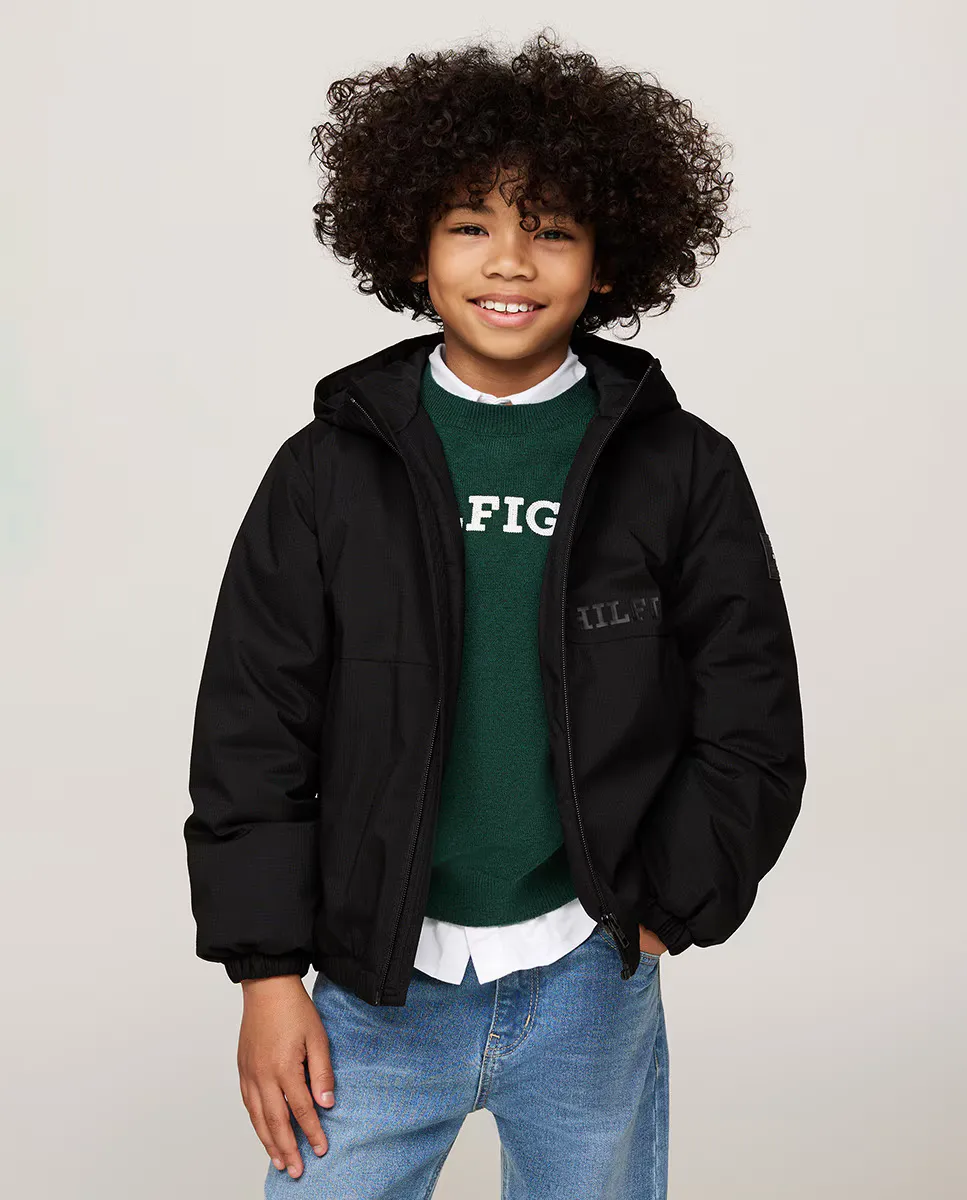 

Утепленная куртка для мальчика с капюшоном и молнией Tommy Hilfiger, черный