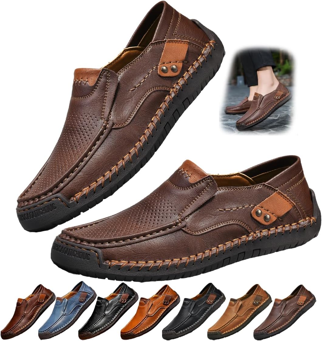 

Повседневные кожаные лоферы, винтажные легкие ботинки с надеванием для путешествий и активного отдыха Generic, коричневый