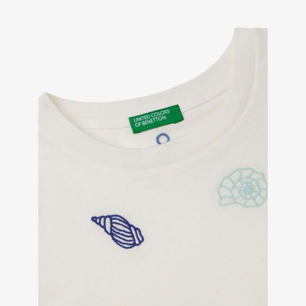 Футболка Benetton хлопковая с коротким рукавом и логотипом 6-14 лет, белый — фото 2