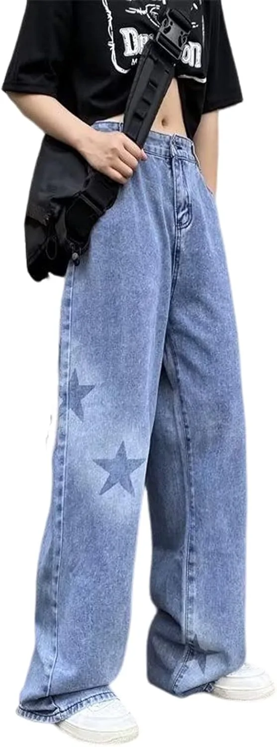 

Женские джинсы в стиле бойфренд с принтом звезд HBER