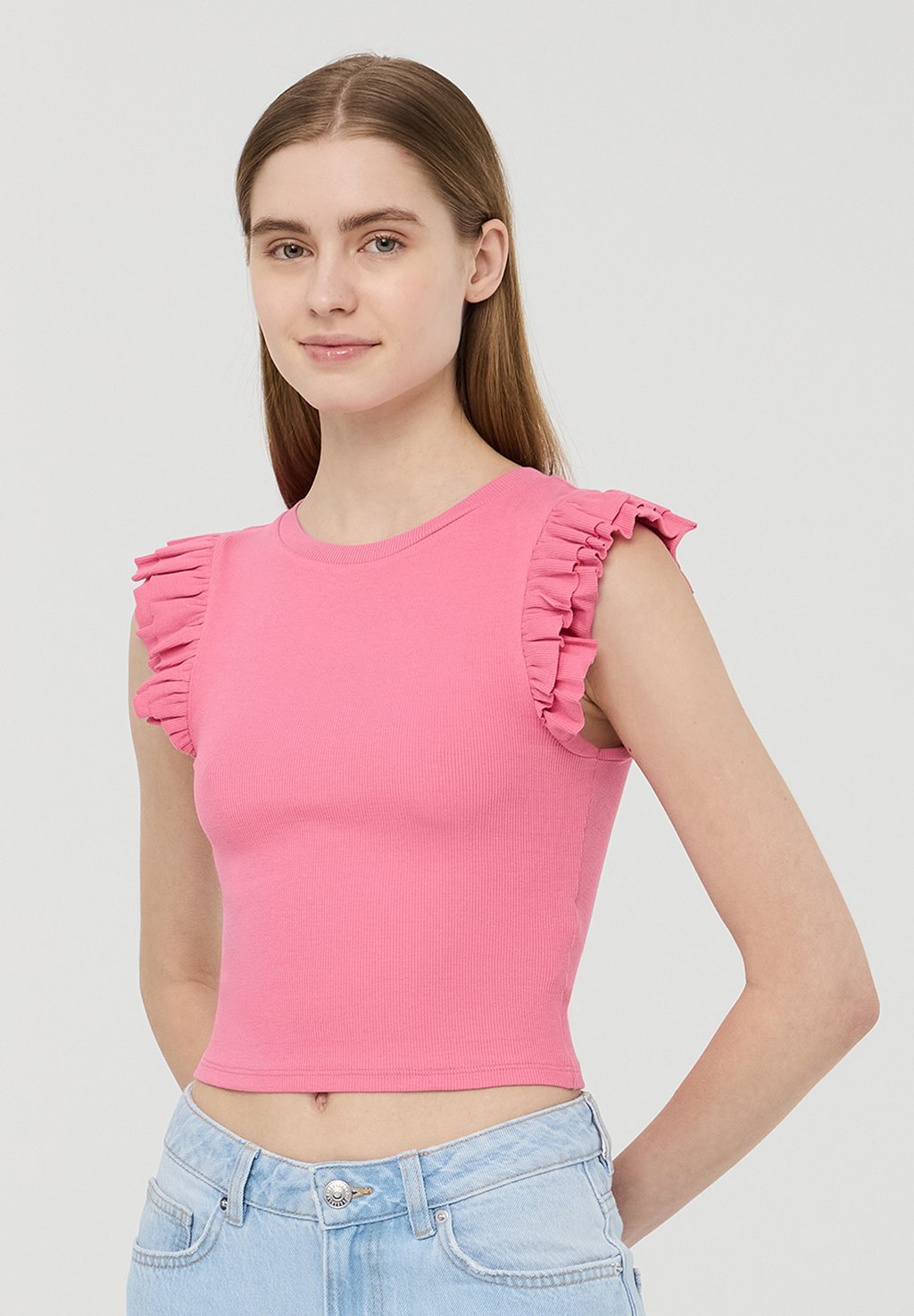 

Топ FRILLED SLEEVE CROP Terranova, неоново-розовый